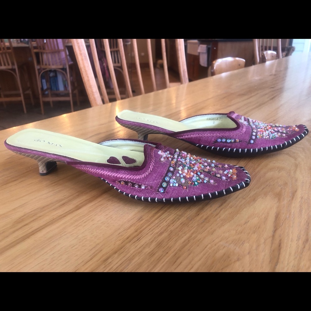 Go Max Fuchsia beaded mules